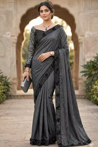  women's rangoli silk saree with detachable sleeve fancy saree
