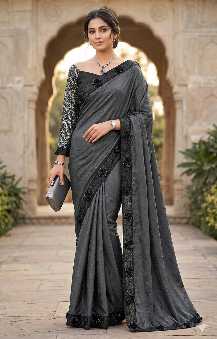  women's rangoli silk saree with detachable sleeve fancy saree