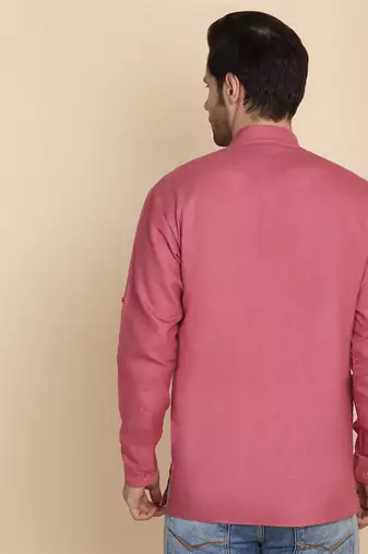 cotton blend solid coral short kurta