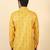cotton blend printed yellow roll-up sleeves short kurta
