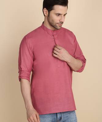 cotton blend solid coral short kurta 4