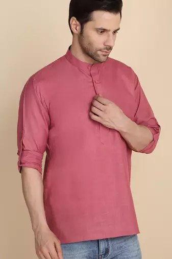 cotton blend solid coral short kurta
