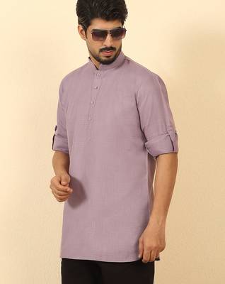 cotton blend solid mauve short kurta 1