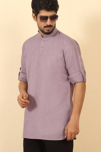 cotton blend solid mauve short kurta
