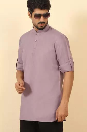cotton blend solid mauve short kurta