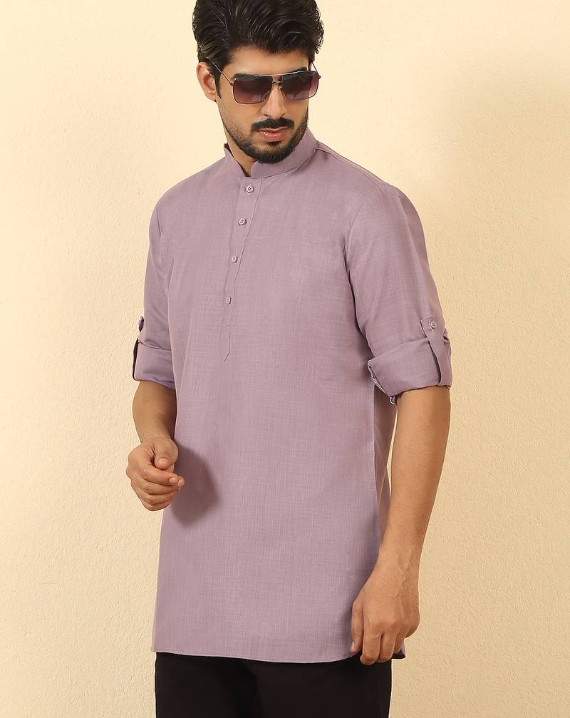 cotton blend solid mauve short kurta