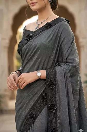  women's rangoli silk saree with detachable sleeve fancy saree