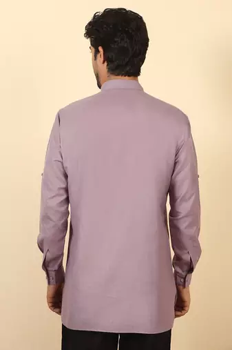cotton blend solid mauve short kurta