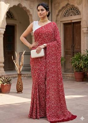 women's georgette digital printed full crushed exclusive saree 1