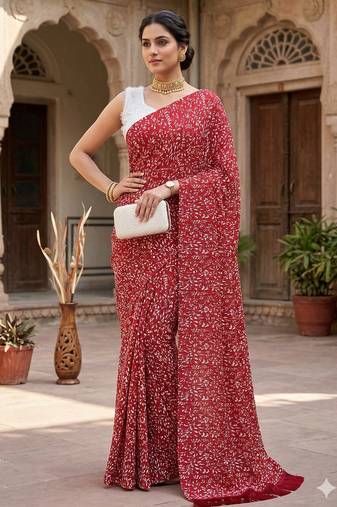 women's georgette digital printed full crushed exclusive saree