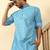 cotton blend floral printed blue roll-up sleeves short kurta