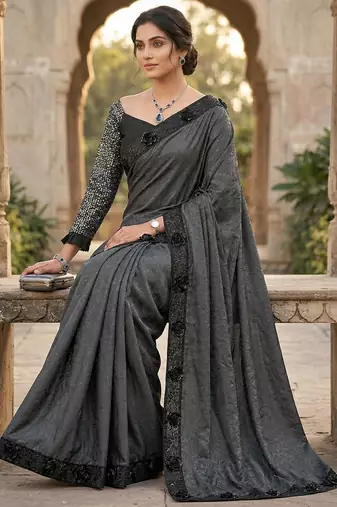  women's rangoli silk saree with detachable sleeve fancy saree