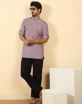 cotton blend solid mauve short kurta 3