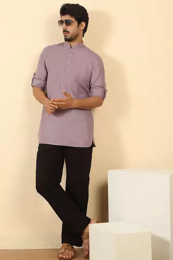 cotton blend solid mauve short kurta