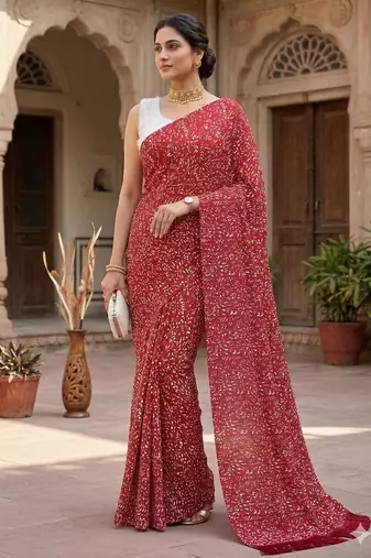 women's georgette digital printed full crushed exclusive saree