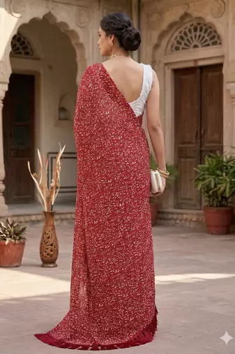 women's georgette digital printed full crushed exclusive saree