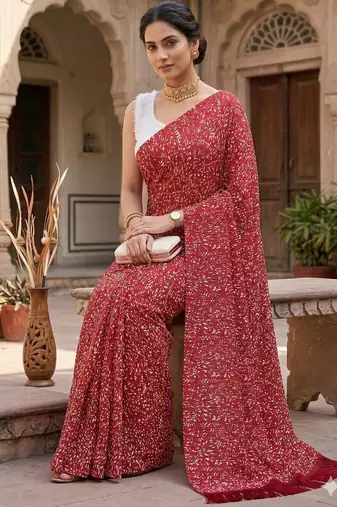 women's georgette digital printed full crushed exclusive saree