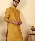 silk blend jacquard paisley mustard kurta
