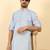 foil printed sky blue roll-up sleeves short kurta