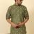 cotton blend printed olive roll-up sleeves short kurta