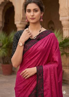 women's rangoli silk blend saree with detachable sleeve fancy saree 4
