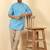 cotton blend floral printed blue roll-up sleeves short kurta