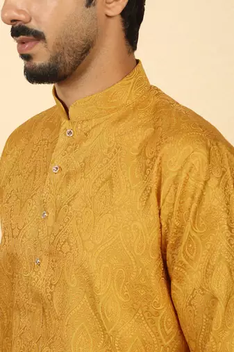 silk blend jacquard paisley mustard kurta