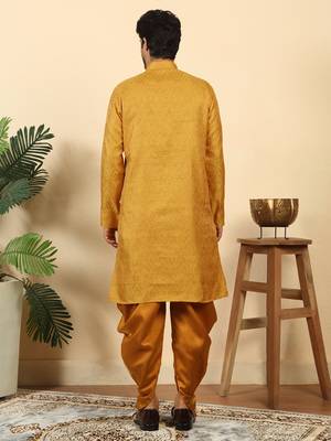 silk blend jacquard paisley mustard kurta 3