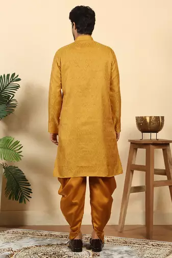 silk blend jacquard paisley mustard kurta