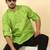 cotton blend floral printed green roll-up sleeves short kurta