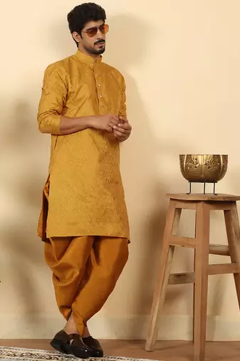 silk blend jacquard paisley mustard kurta
