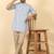 foil printed sky blue roll-up sleeves short kurta
