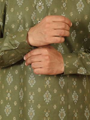cotton blend printed olive roll-up sleeves short kurta 5