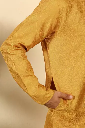 silk blend jacquard paisley mustard kurta