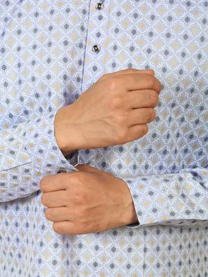 foil printed sky blue roll-up sleeves short kurta 5