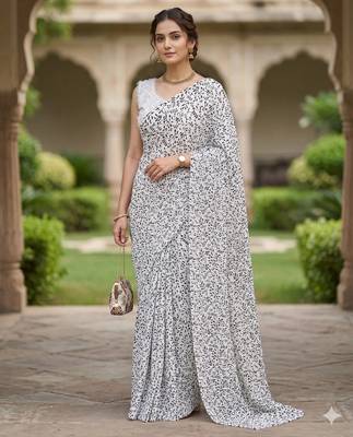 women's georgette digital printed full crushed exclusive saree 1