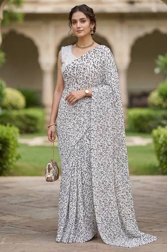 women's georgette digital printed full crushed exclusive saree