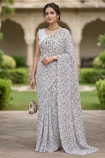 women's georgette digital printed full crushed exclusive saree