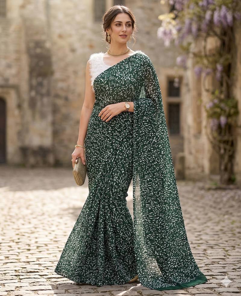 women's georgette digital printed full crushed exclusive saree