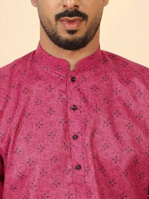 cotton blend floral printed pink roll-up sleeves short kurta 2