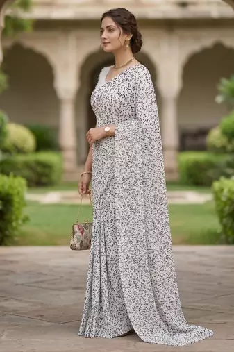 women's georgette digital printed full crushed exclusive saree