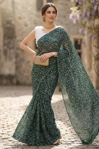 women's georgette digital printed full crushed exclusive saree