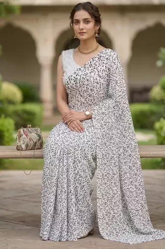 women's georgette digital printed full crushed exclusive saree