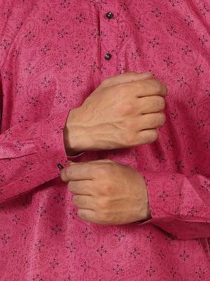 cotton blend floral printed pink roll-up sleeves short kurta 5