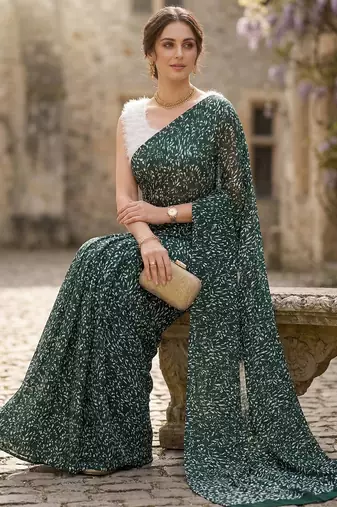 women's georgette digital printed full crushed exclusive saree