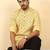 cotton blend floral printed yellow roll-up sleeves short kurta