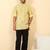 cotton blend floral printed yellow roll-up sleeves short kurta
