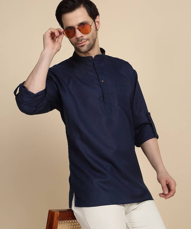 cotton blend solid black short kurta