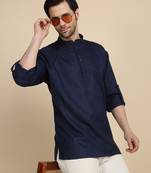 cotton blend solid navy blue short kurta