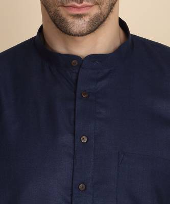 cotton blend solid navy blue short kurta 2